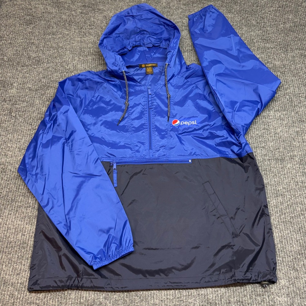 Pepsi Harriton Blue‎ Anorak Windbreaker Mens L Packable Nylon Streetwear